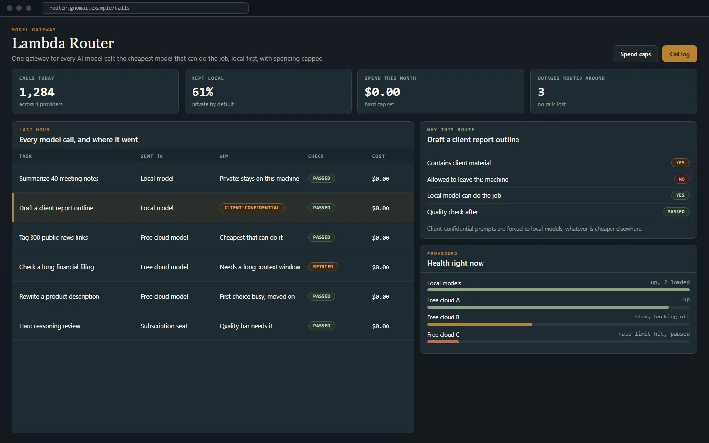 Concept mockup: Lambda Router, shown with sample data.